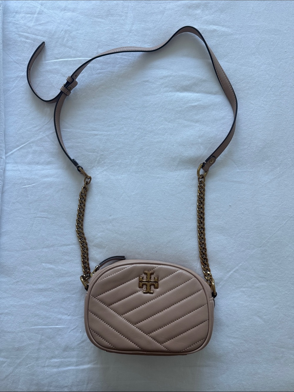 Tory Burch Blush Quilted Leather Crossbody with Gold Chain